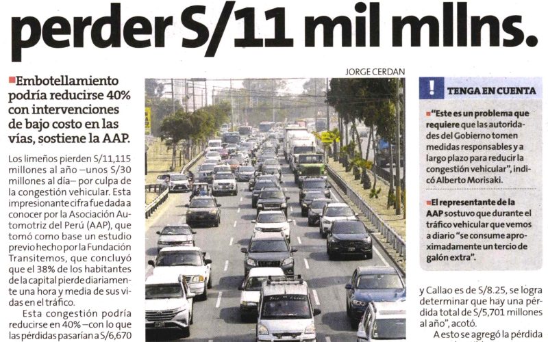 Caos en el tráfico hace perder  S/ 11 mil millones