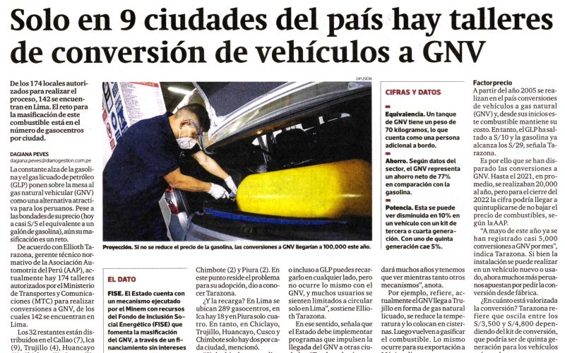 Solo en 9 ciudades del país hay talleres de conversión de vehículos a GNV