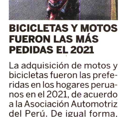 Bicicletas y motos fueron las más pedidas el 2021