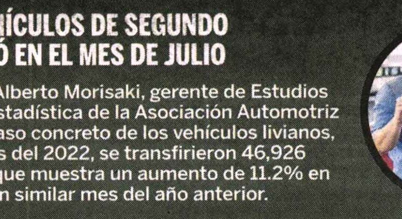 Venta de vehículos de segundo uso aumentó en el mes de julio