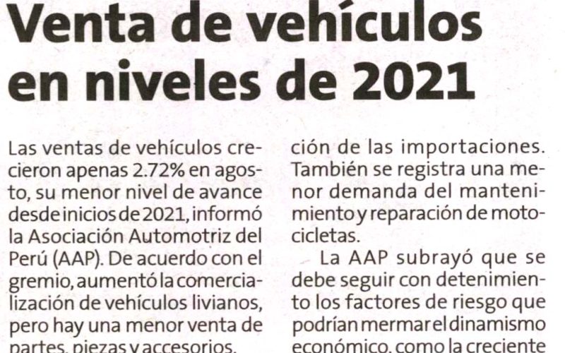 Venta de vehículos en niveles de 2021
