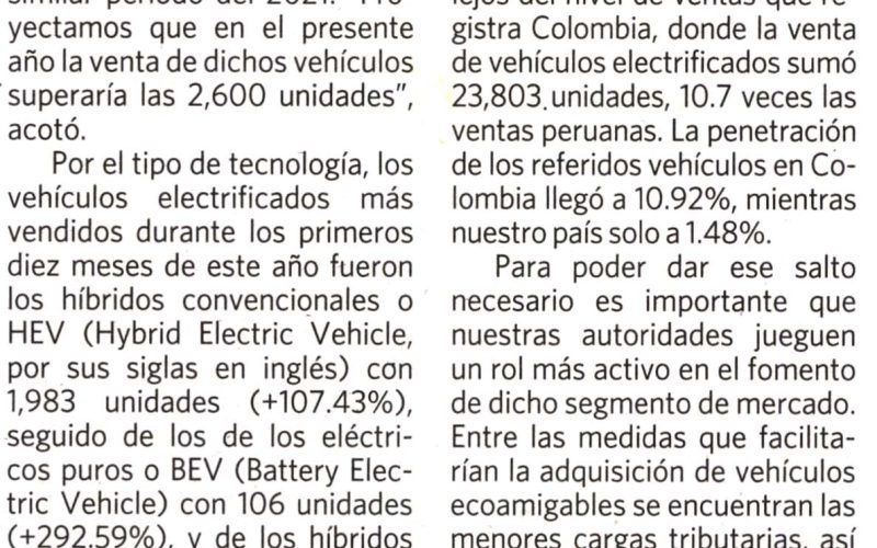 Venta de vehículos eléctricos superó el 100%