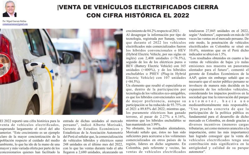 Venta de vehículos electrificados cierra con cifra histórica el 2022