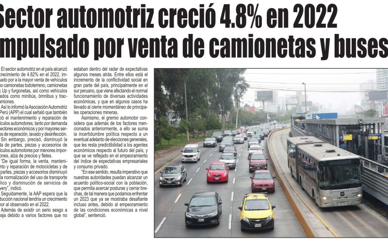 Sector automotriz creció 4.8% en 2022 impulsado por venta do camionetas y buses
