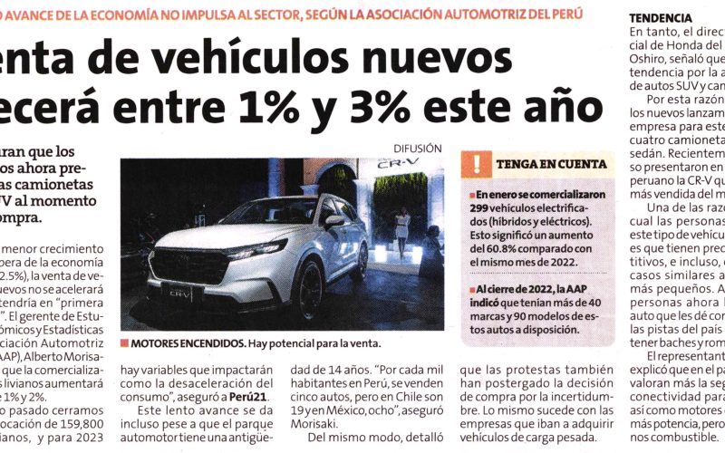 Venta de vehículos nuevos crecerá entre 1% y 3% este año