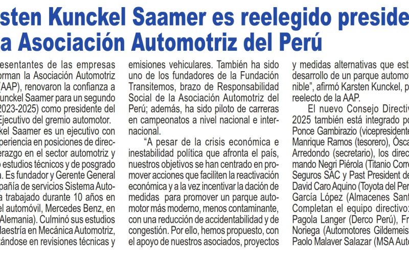 Karsten Kunckel Saamer es reelegido presidente de la Asociación Automotriz del Perú