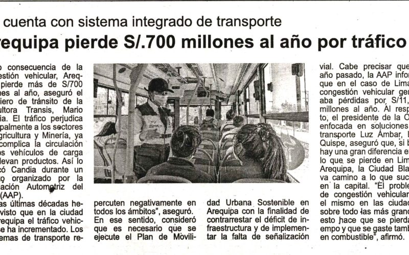 Arequipa pierde más de 700 millones de soles al año por tráfico
