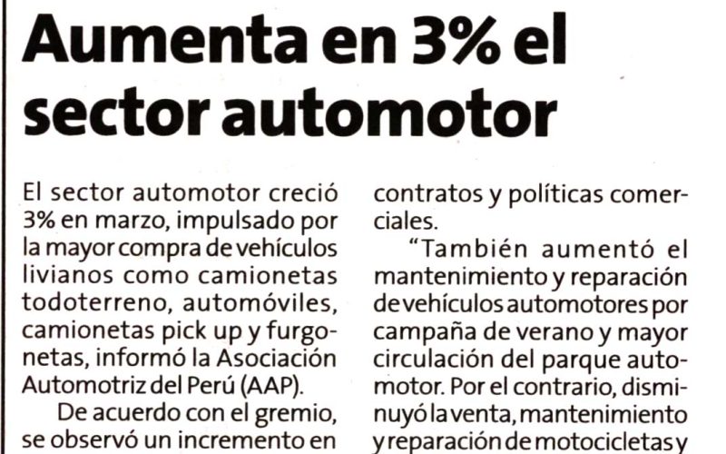 Aumenta en 3% el sector automotor