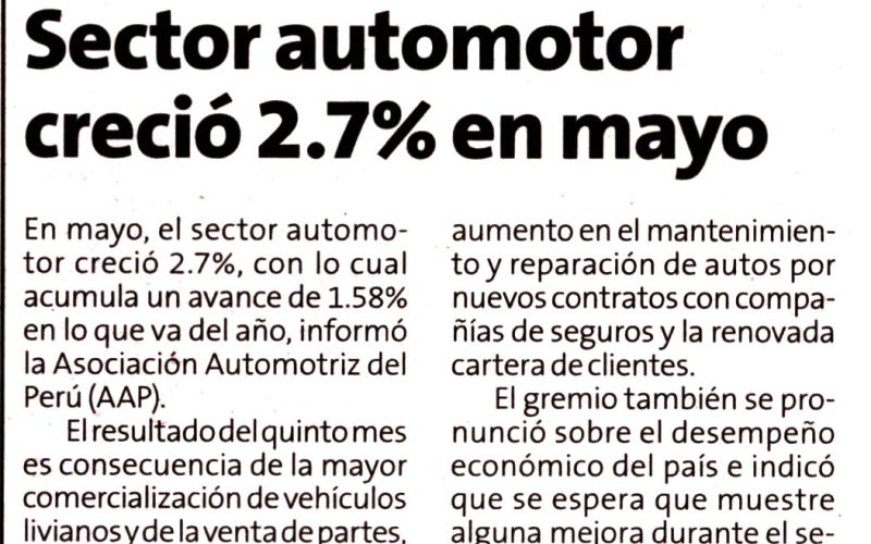 Sector automotor creció 2.7% en mayo