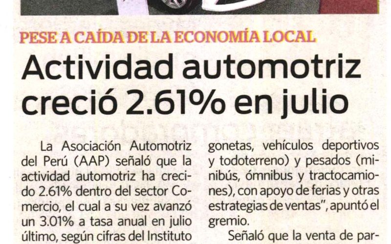 Actividad automotriz creció 2.61% en julio