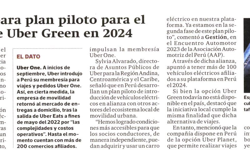 Uber prepara plan piloto para el ingreso de Uber Green en 2024