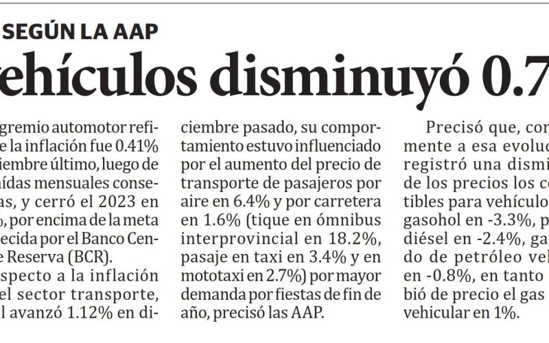 Precio de vehículos disminuyó 0.7%
