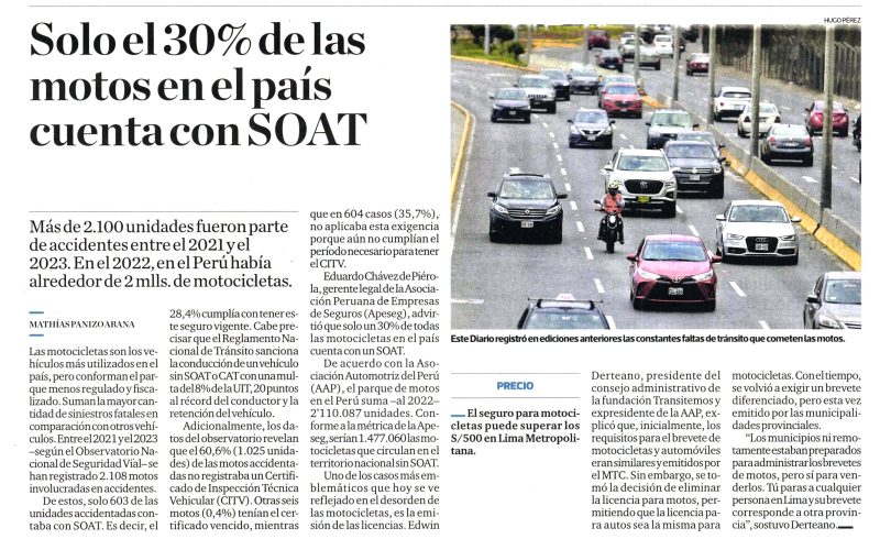 Solo el 30% de las motos en el país cuenta con SOAT