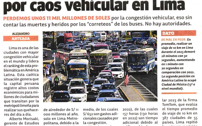 Millones de soles se pierden por caos vehicular en Lima