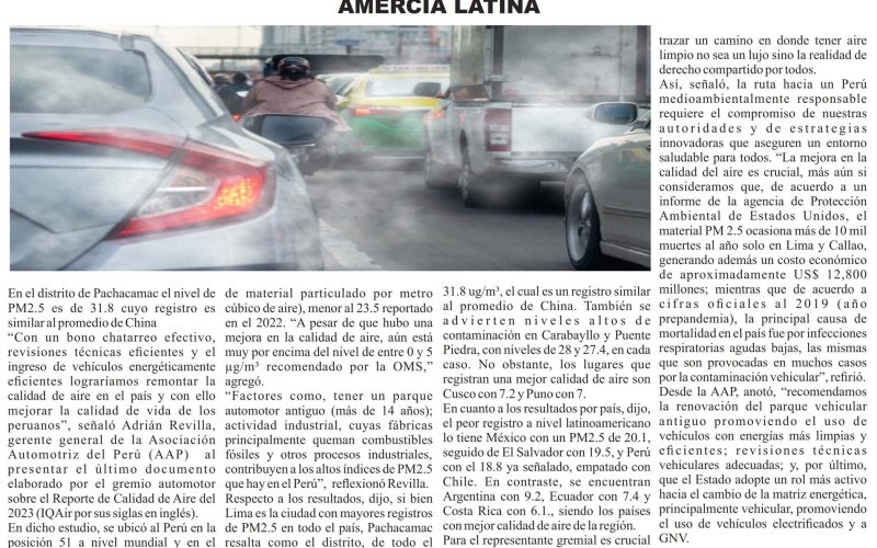 2023: Perú entre los tres países con la peor calidad de aire en América Latina