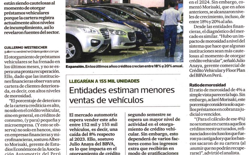 Créditos vehiculares se desaceleran ante aumento en morosidad