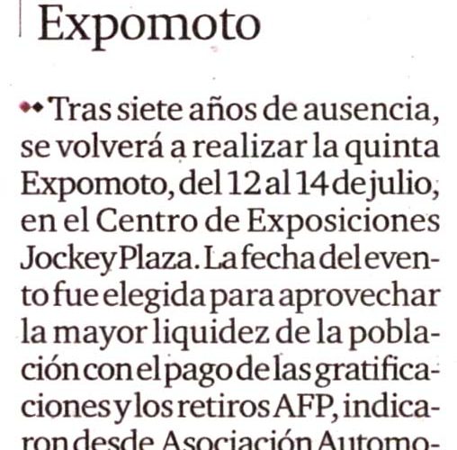 Expectativas por reinicio de Expomoto