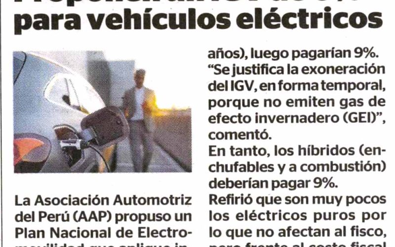 Proponen un IGV de 0% para vehículos eléctricos