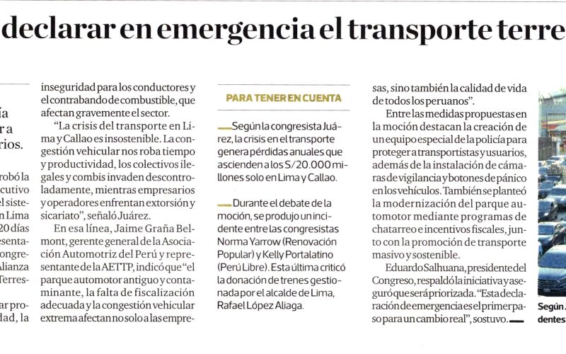 Solicitan declarar en emergencia el transporte terrestre