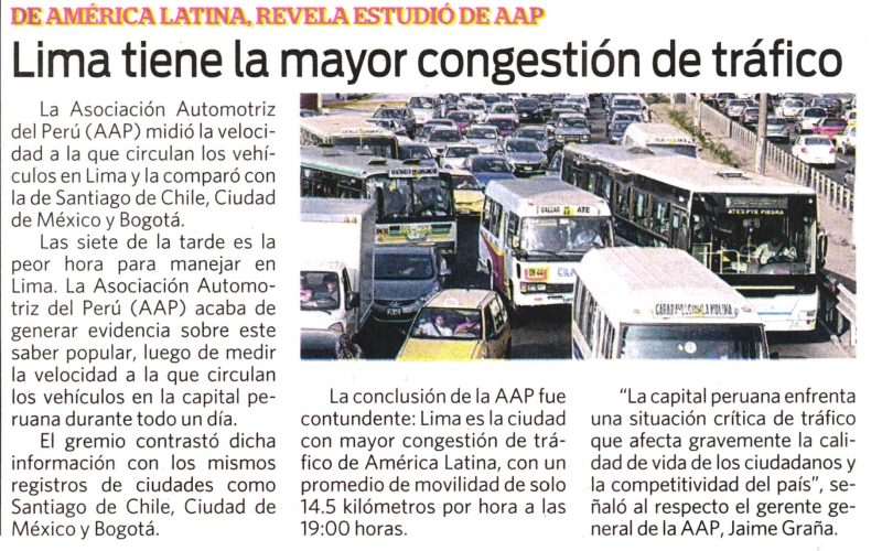 Tráfico vehicular en Lima es el más lento en la región